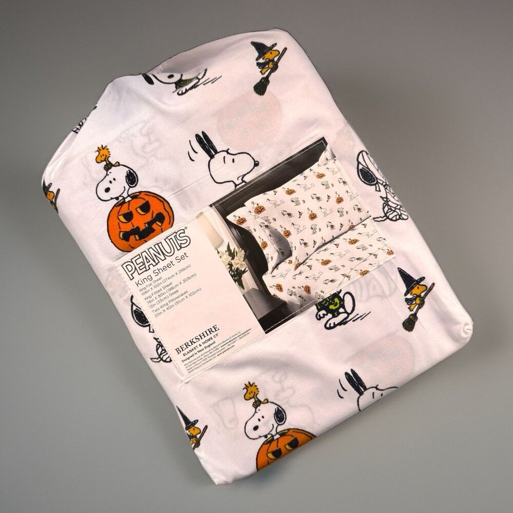 Berkshire Peanuts Halloween Themed King Size Sheet Set White